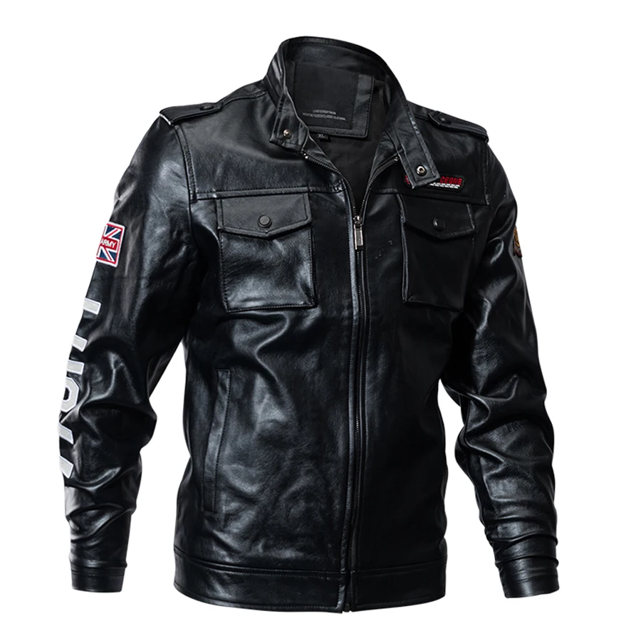 

Spring New Leather Jacket Men Fashion Stand Collar Many Pockets PU Leather Coat Men Plus Size M-4XL Autumn Bomber Jacket Men