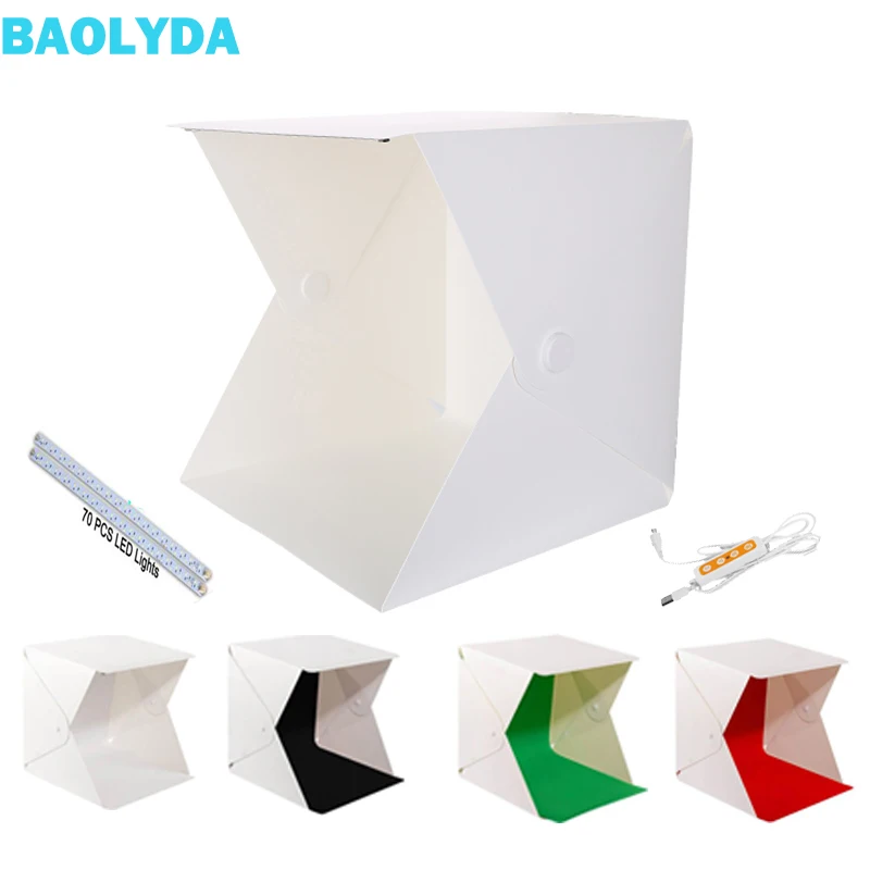 

Baolyda 40cm Photobox Photo Studio Photography Box with 2LED Bar 4 colors Backgrounds for Photo Studio Softbox Kit Accessories