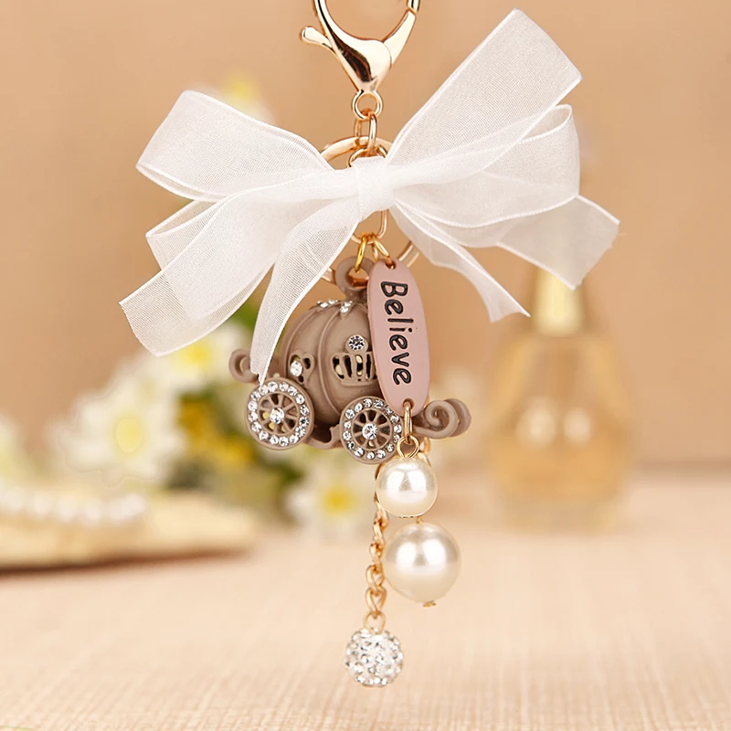 

Creative gift cute princess pumpkin car keychain crystal car key holder female rhinestone bag pendant key chain