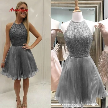 

Luxury Grey Short Homecoming Dresses Plus Size Sexy Mini Semi Formal Graduation Cocktail Prom Party Dresses