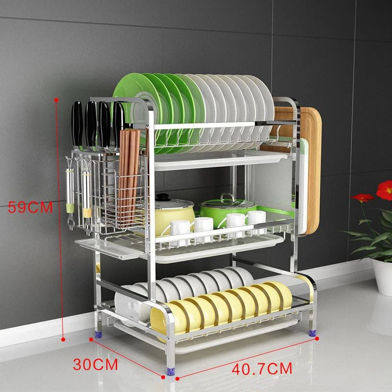  Stainless Steel Kitchen Dish Rack Drain Rack Dry Tableware Dishes Dish Drain Cupboard Storage Box R - 33039660261