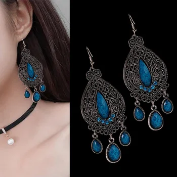 

Bohemian Antique Ethnic Style Tassel Earrings 2020 Acrylic Gem Hollow Dangle Earrings For Women Fashion Jewelry Oorbellen
