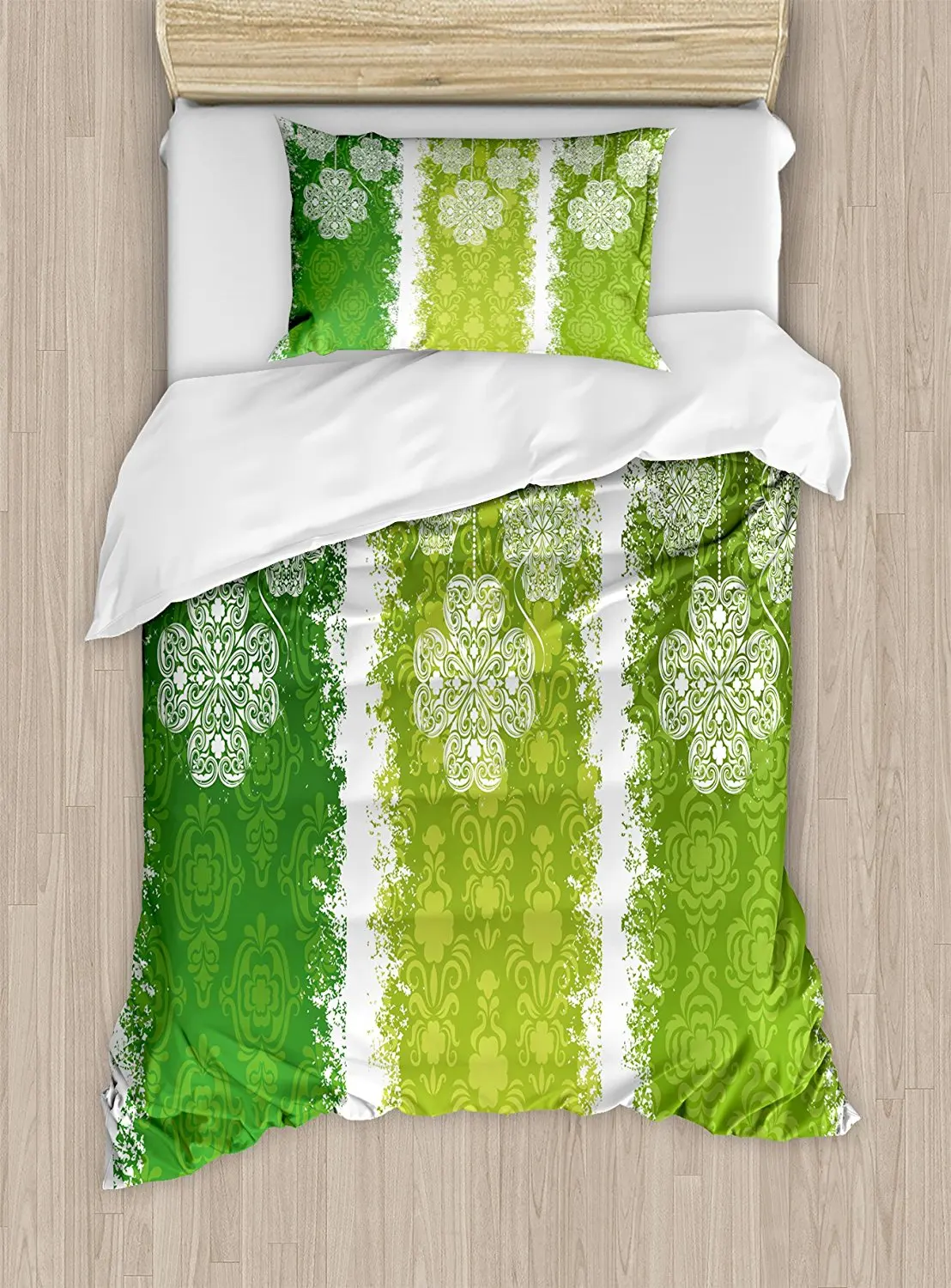 Irish Duvet Cover Set Aged Vintage Antique Figures On Green Toned