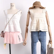 Летние женские милые кружевные короткий соблазнительный выдалбливают милые элегантные футболки принцессы без рукавов повседневные Модные топы Feminino t shirt