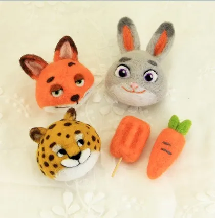 

Fox rabbit leopard wool needlepoint kit cartoon animal keychain plug needle felt felting DIY handcraft handmade needlework plus