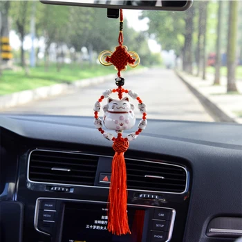 

Car Pendant Ornaments Rearview Mirror Ceramic Lucky Cat Large Entry Safety Pendant car interior styling jewelry