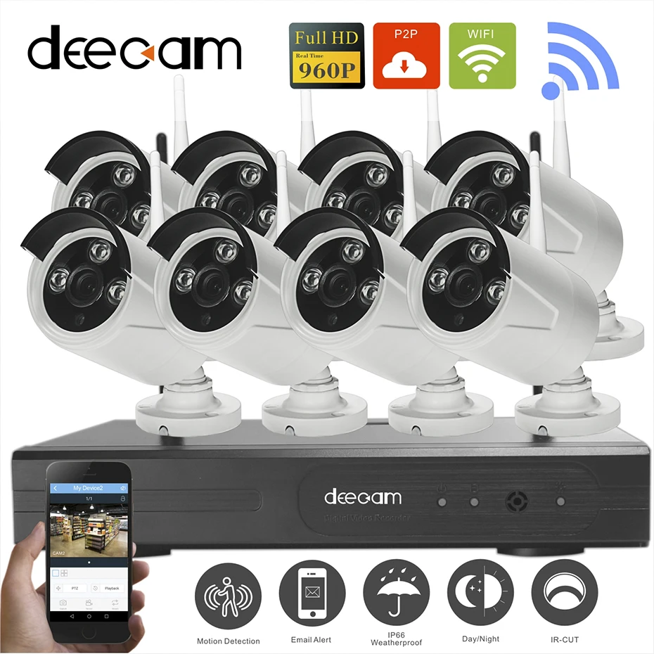 Deecam H.264 NVR Wireless CCTV System Surveillance Wireless HD 960P