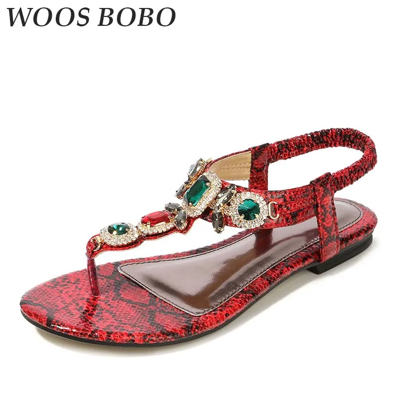 

BOBO New Flat Sandals For Women Peep Toe Plus Size Summer Fashion Flat Sandals Rhinestone Elegant Shoes Woman Brand Girl Sandals