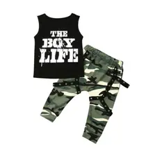 Одежда для новорожденных мальчиков от 6 месяцев до 3 лет топы, жилет камуфляжные штаны, леггинсы летний комплект одежды
