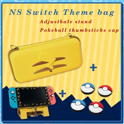 Let's Go Pikachus Storage Console bag+Adjustable Bracket Play Stand Holder for Nintendos NS Switch Console Tempered Glass Film - Цвет: Bag-Stand-Grips