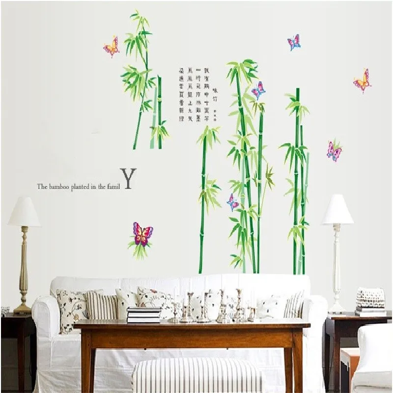 

Green Bamboo Butterfly Wall Stickers For Study Room Home Decoration Sofa Plane Pastrol Mural Door Diy Wallposters Promotion
