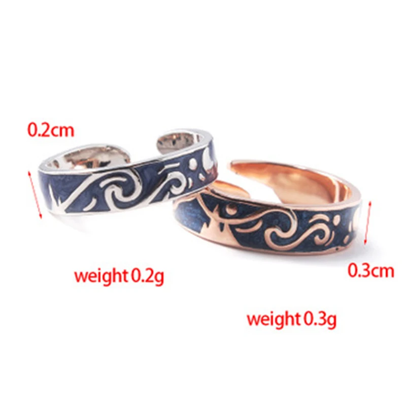 Couple Jewelry Van Gogh Star Sky Ring Stainless Steel Blue Drop Glaze Finger Rings (7)