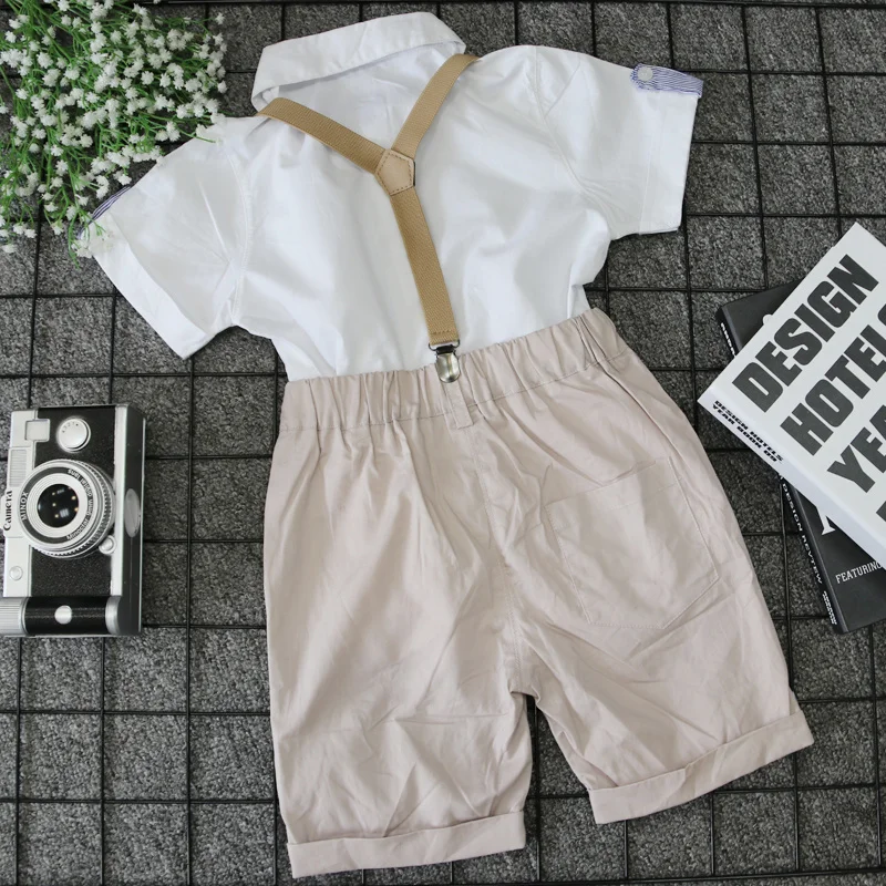 Tem Doger/ г. Летние комплекты одежды для малышей Детская одежда для мальчиков в джентльменском стиле рубашка с короткими рукавами и галстуком для новорожденных штаны на подтяжках, комплект одежды
