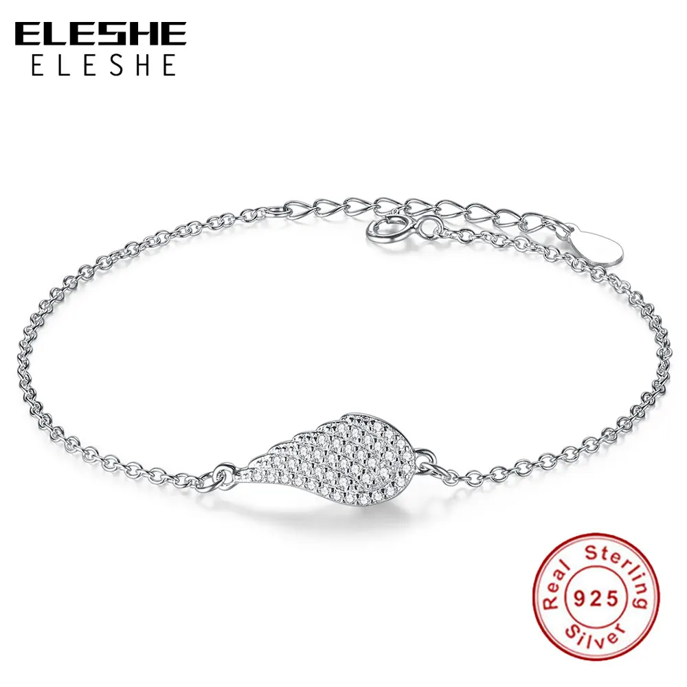 ELESHE Vintage Angel Wings Feather Charm Bracelet Bangle For Women 925 Sterling Silver Chain Bracelet Fashion Jewelry Bijoux