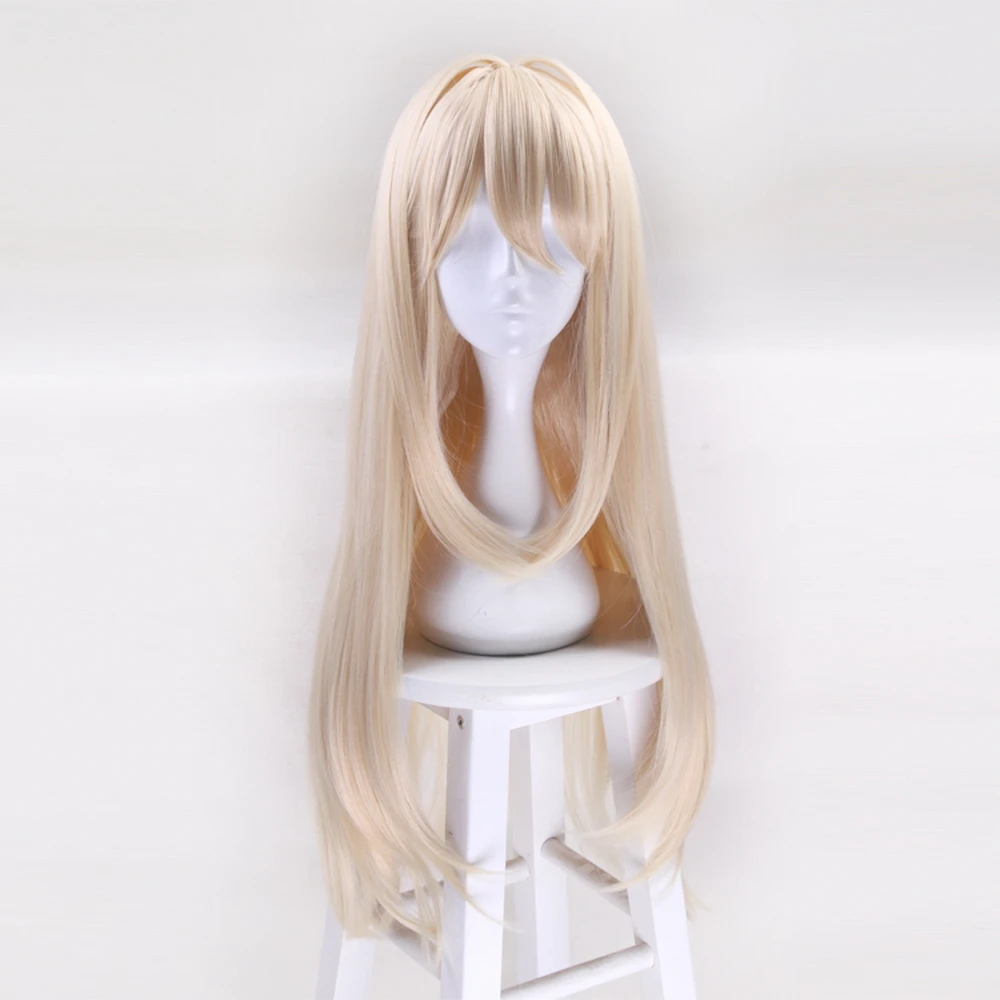 

Top Quality Violet Evergarden Wigs Long Straight Blonde Synthetic Hair Perucas Cosplay Wig For Halloween Costume Party+ One Cap