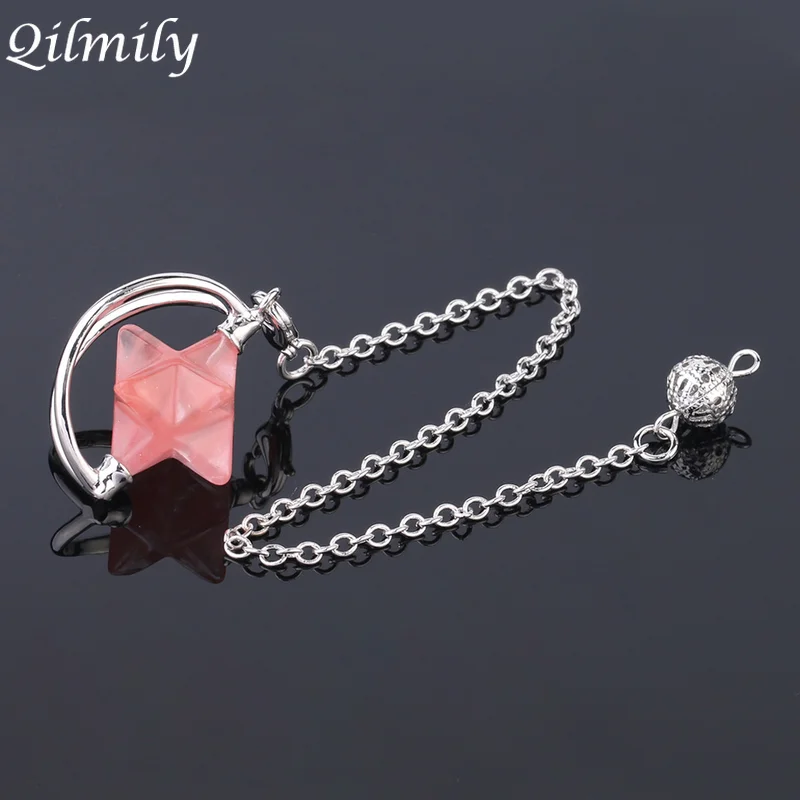 

Qilmily Natural Stone Merkabah Pendulums Divination Drowsing Healing Wicca Jewelry Women Men Lapis Lazuli Pink Purple Crystal