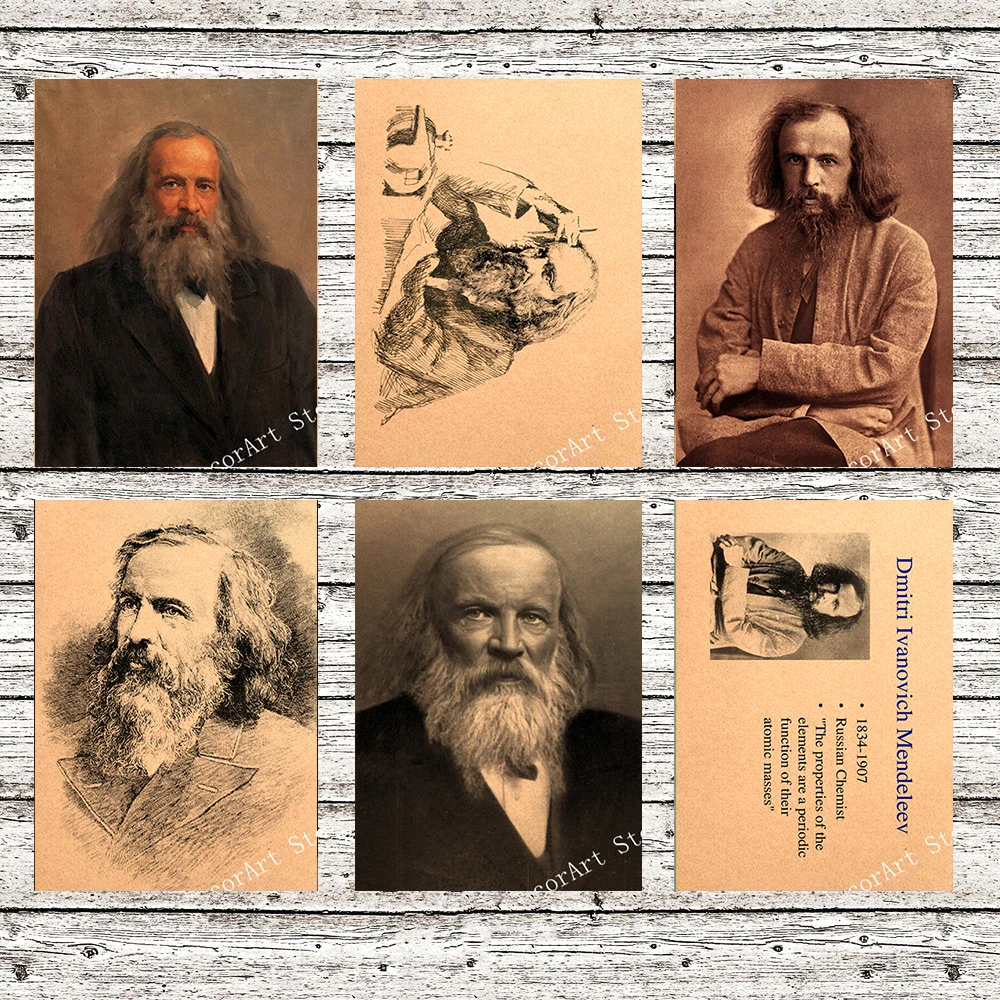 

Dmitri Ivanovich Mendeleev Periodic Table of Element Canvas Painting Vintage Picture Kraft Poster Coated Wall Sticker Home Decor