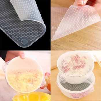 

4pcs Seal Vacuum Food Magic Wrap Multifunctional Food Fresh Keeping Plastic Wrap Silicone Transparent Re-Usable Food Wraps
