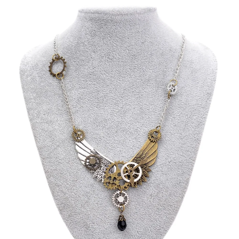 

New Punk Style Wings and Mixed Gears Vintage Steampunk Necklace Jewellery