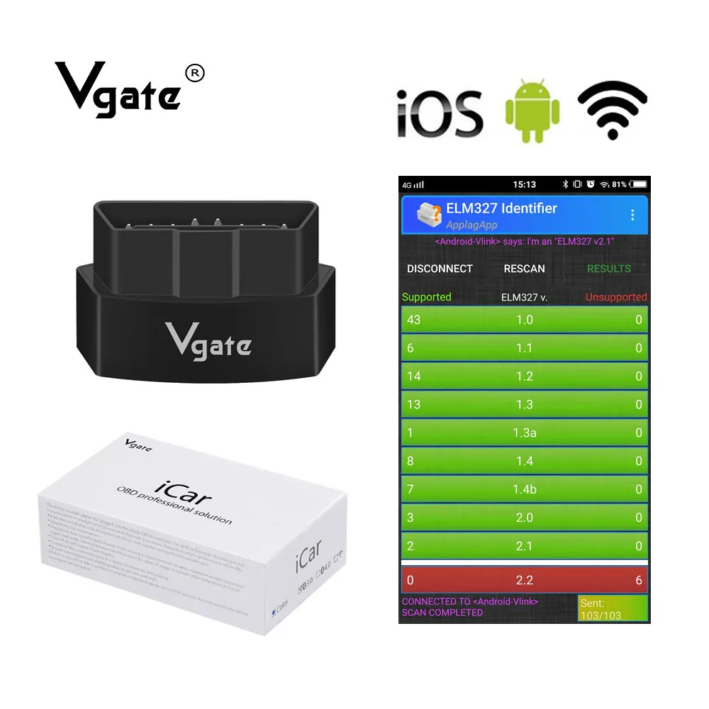 

Hot sale Vgate iCar elm327 V2.1 Wifi obd2 scanner Diagnostic adapter OBDII Code Reader for IOS/Android PK elm 327 v1.5 wifi