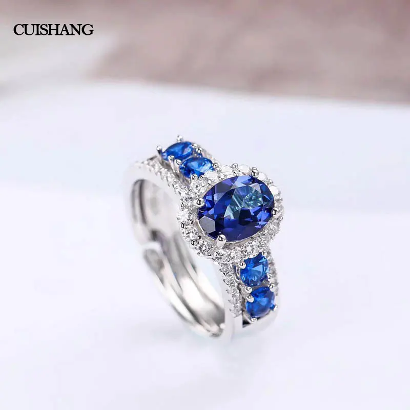 

CSJ Real Blue Topaz Ring 925 Sterling Silver Engagement Rings For Women Brand Fine Jewelry