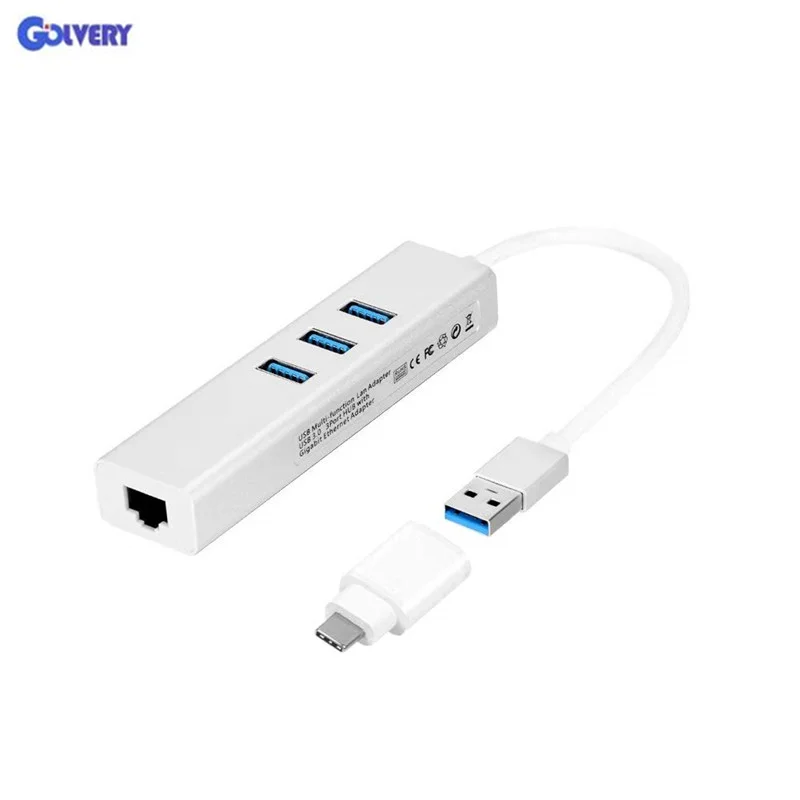 2-в-1 USB-C Gigabit Ethernet адаптер с 3 Порты и разъёмы USB3.0 концентратор Heavy Duty Unibody Алюминий USB сетевой адаптер для MacBook Pro