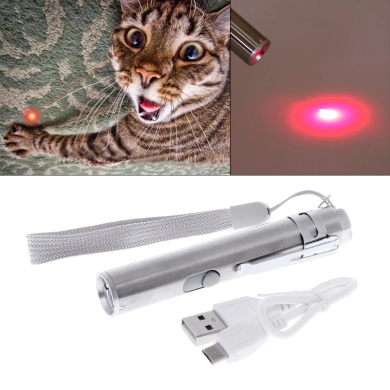 3 in 1 Cat LED Chase Toys Laser Pointer Pen USB Rechargeable Flashlight Pen