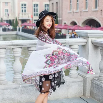 

Cotton lotus print tassel hanging spring and autumn new scarf capas y ponchos de invierno luxury brand scarf designers 2019