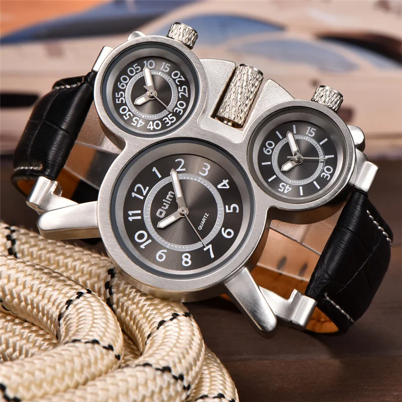 Дропшиппинг бренд Oulm новые мужские часы повседневные кварцевые часы мужские три циферблата спорт на открытом воздухе кожаные часы relogio masculino