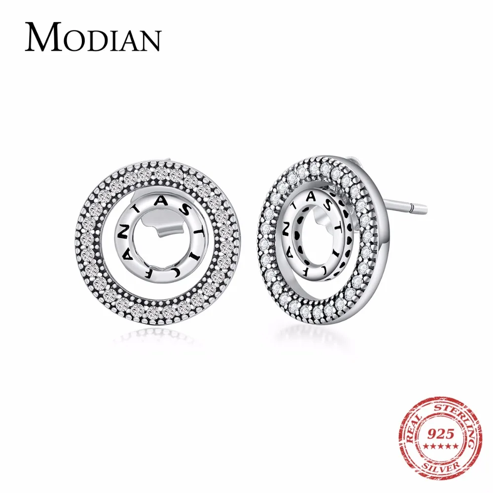 Modian новая распродажа 925 пробы серебряные фантастические двойные круглые серьги-гвоздики модные ювелирные изделия для женщин Свадебные серьги Bijoux