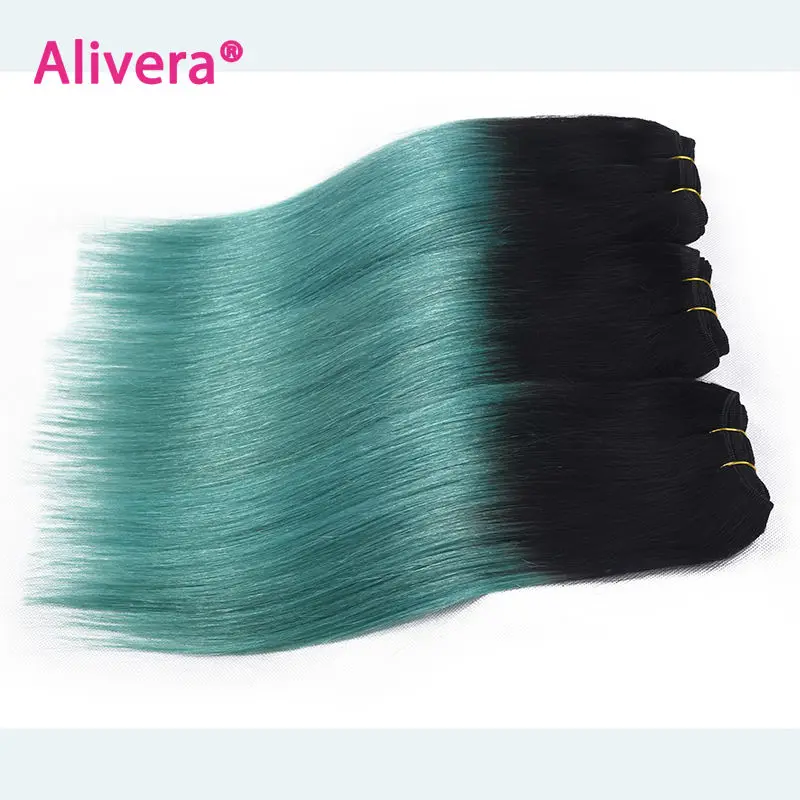 1B/Green Ombre Hair Extensions Black to Green hair wefts Human Hair
