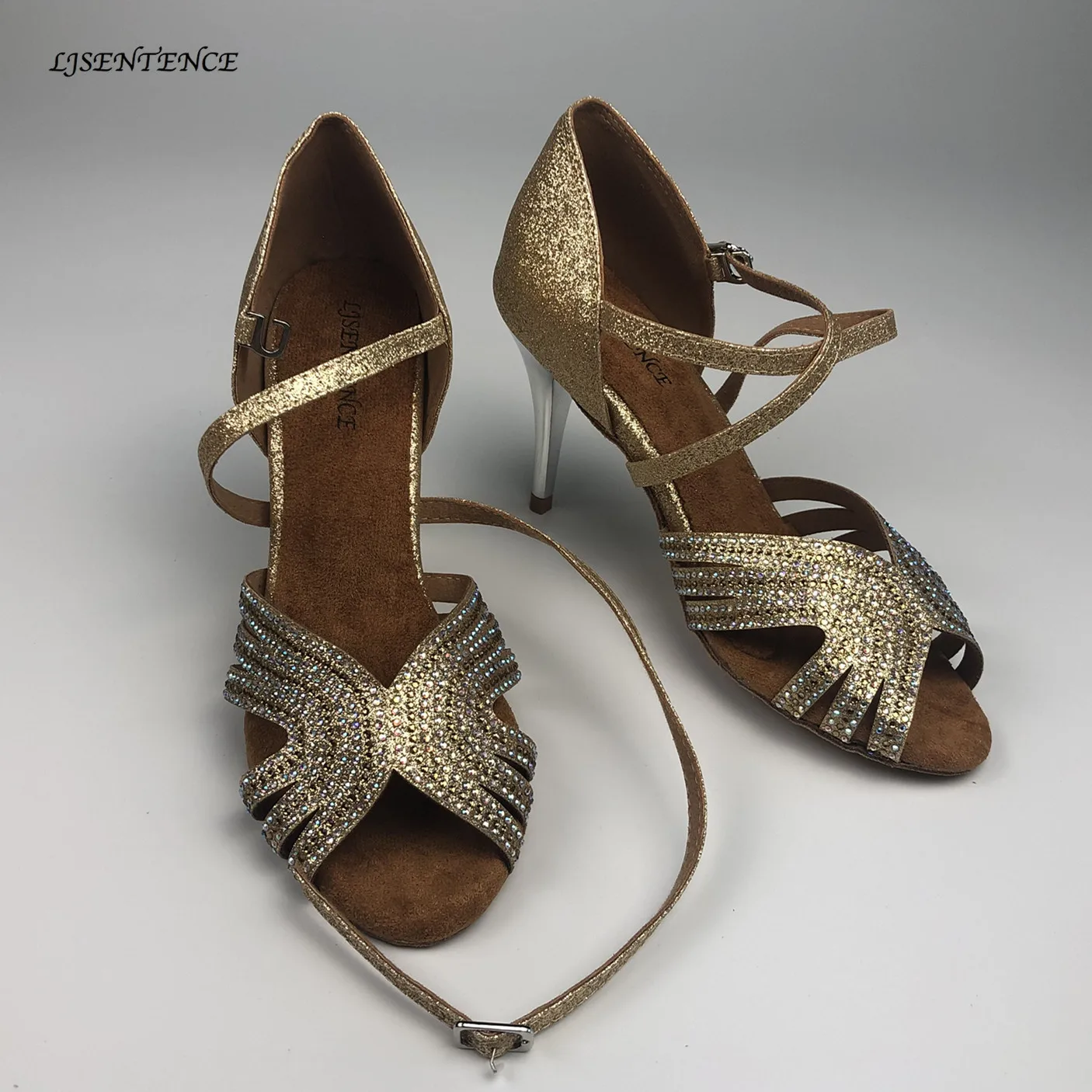 Women's High Heel Shoes Dance Silver Sandals Salsa Latin Lace-up Ballroom 8.5cm 