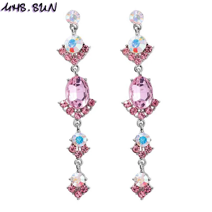 

MHS.SUN New Baroque Women Pink Crystal Long Drop Earrings Korean Style Tassel Dangle Earrings Fashion Jewelry For Party Girls