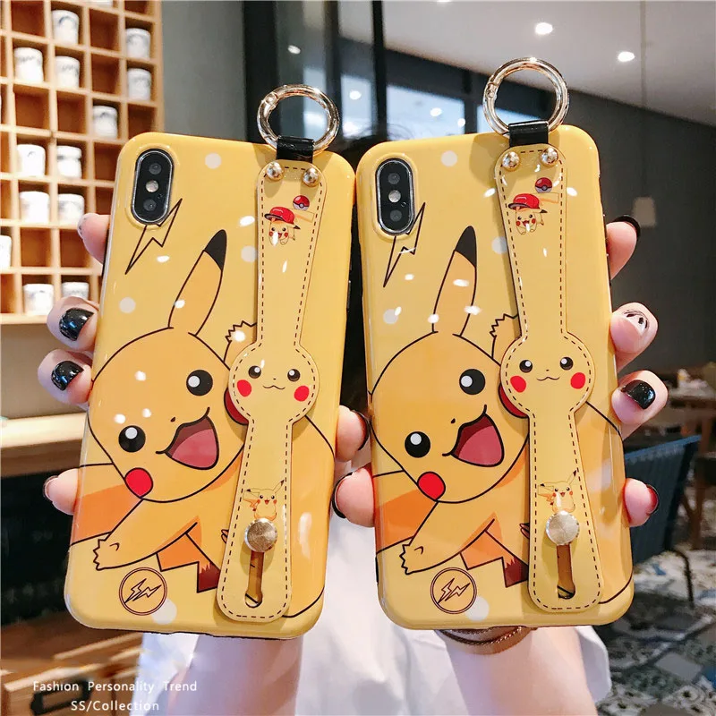 

Cute Cartoon phone case for iphone 6 6s 7 8 plus case for iphone X XR XS max cover support wrist strap Coque