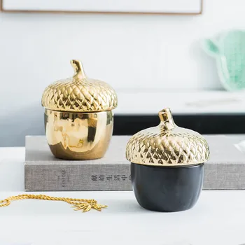 

Nordic Luxury Golden Ceramic Storage Tank Hazelnut Pine Cone Sugar Spice Jars Home Desktop Decoration Jewelry Storage Bottle