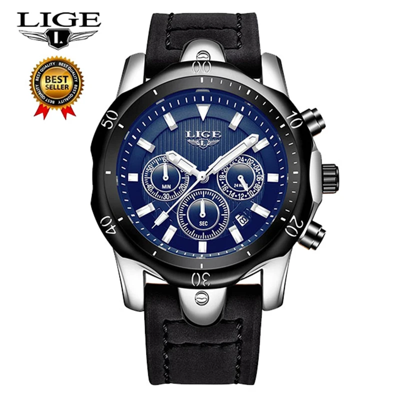 

LIGE Mens Watches Top Brand Luxury Gold Quartz Watch Men Casual Leather Military Waterproof Sport Wrist Watch Relogio Masculino