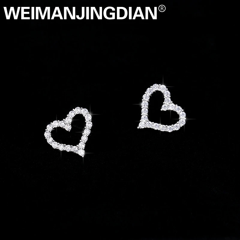 WEIMANJINGDIAN Новое поступление сердце форма кубического циркония CZ Кристалл серьги гвоздики для женщин
