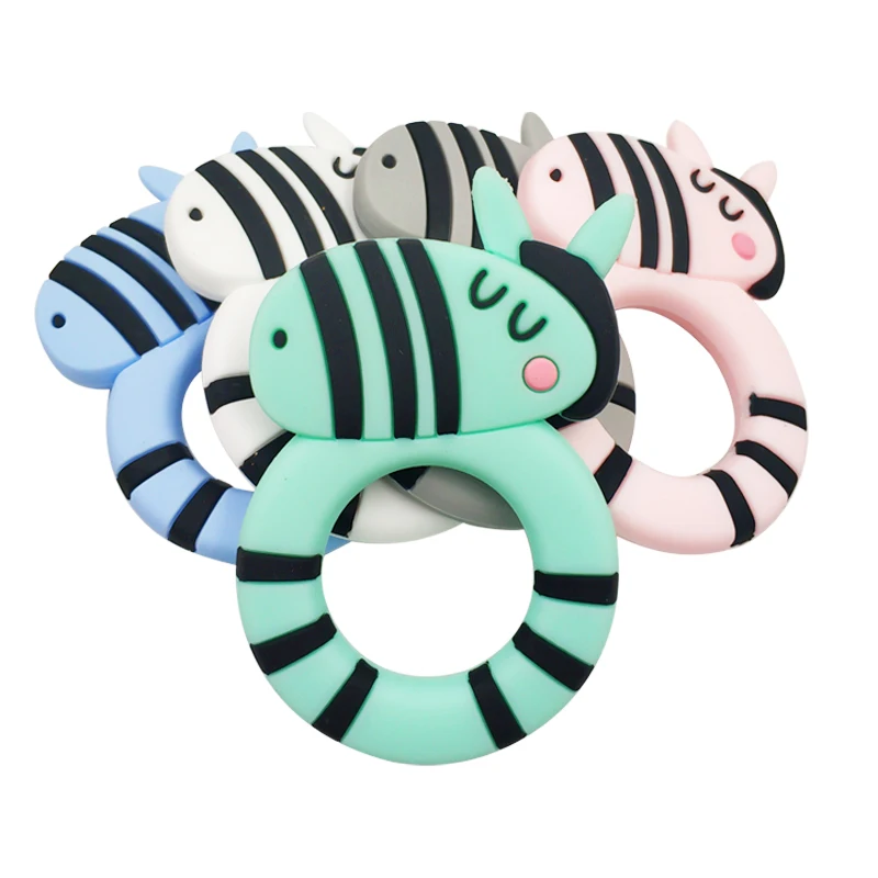 

1pc Safe Baby Teether BPA Free Cute Animal Zebra Infant DIY Ring Necklace Teether Toddle Silicone Chew Charms Kids Teething Toys