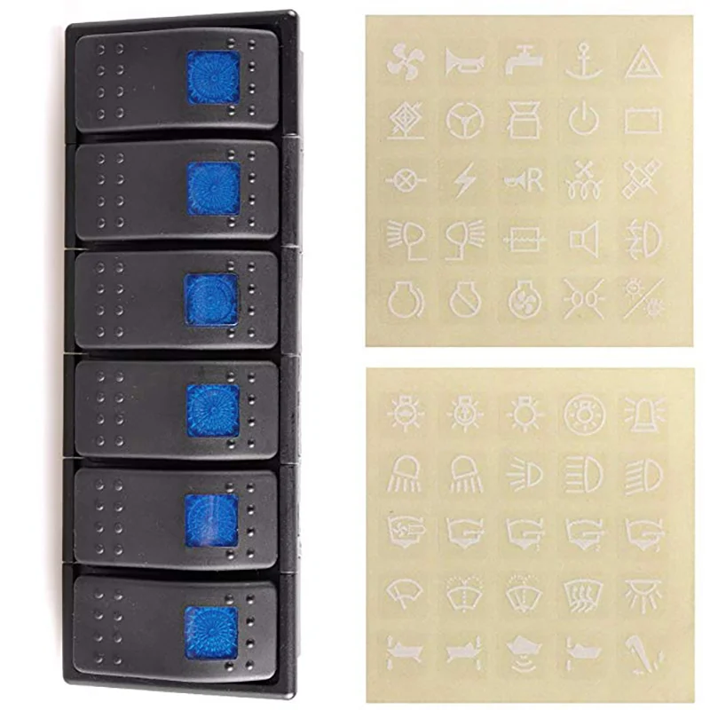 

Dual LED Car Marine Boat 6-Gang Waterproof Circuit LED Rocker Switch Panel Breaker Lighter Socket