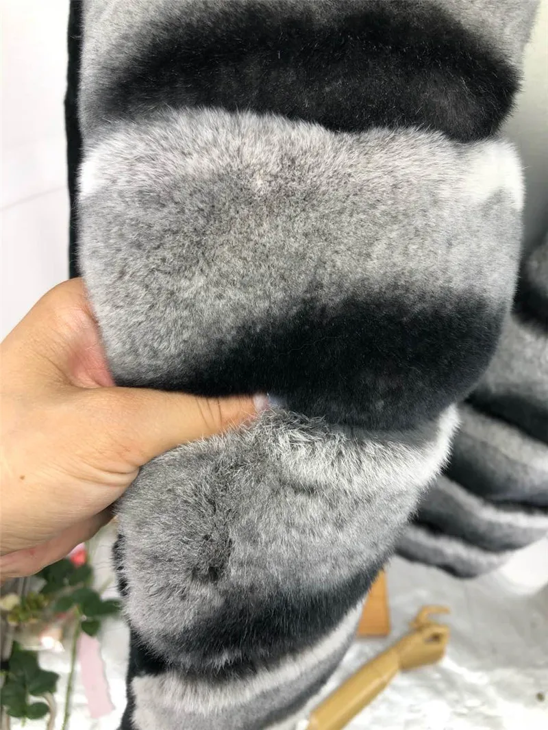 Perfect New Women Real Chinchilla Rex Rabbit Fur Coat From Natural With Big Turn-down Collar Skin Rex Rabbit Fur Jacket Genuine RB-067 28