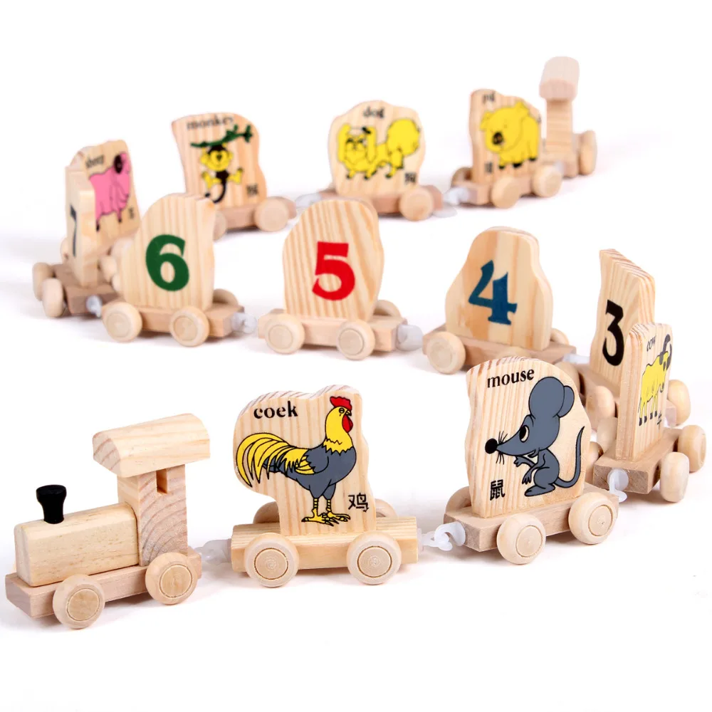 candice guo! wooden toy for children educational toys Chinese Zodiac digit small train cute