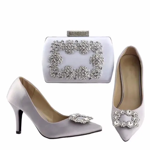 Sexy silver shoes pumps women with clutches evening bag with many rhinestones size 38 to 42 free