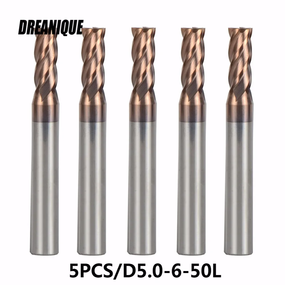 

High Quality Tungsten Steel End Mills 5pcs/lot D5-6-50 4 Flute Flattened Head Cutters End mills TiALN Coated Tools Free Shipping