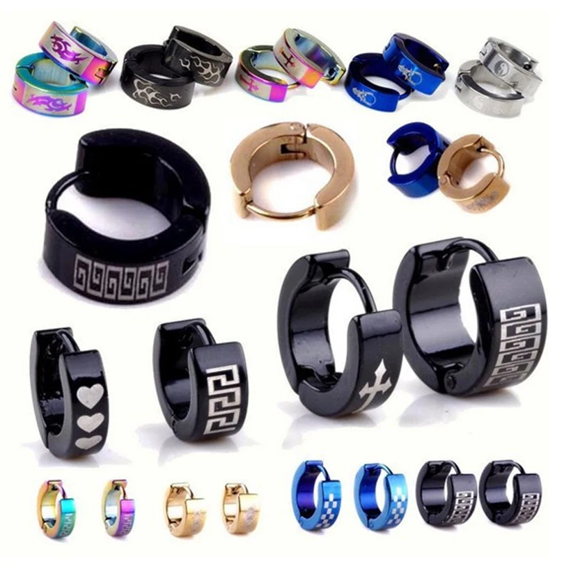 Punk 24 Pairs Huggie Men Women Stainless Steel Ear Stud Gauge Earrings