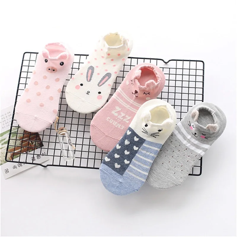 

5 Pcs Woman Lovely Sock Three-dimensional Shallow Mouth Cartoon Invisible Funny Socks Cotton Japanese Cute for Girls Sock