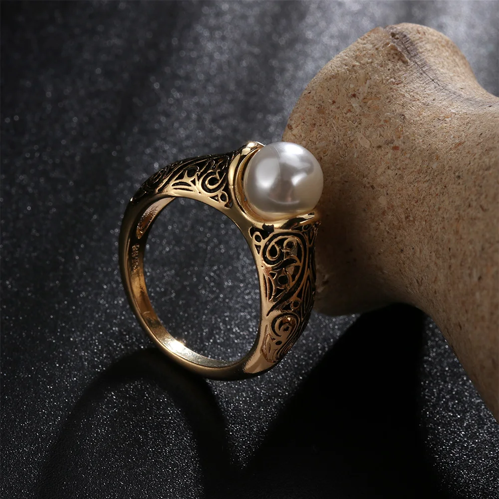 1PC Fashion Vintage Inlaid White Pearl Ring Gold Plated Ladies Ring Jewelry Wedding Engagement Rings For Women engagement rings wedding rings fashion rings gold rings fashion ring finger rings pearl finger ring