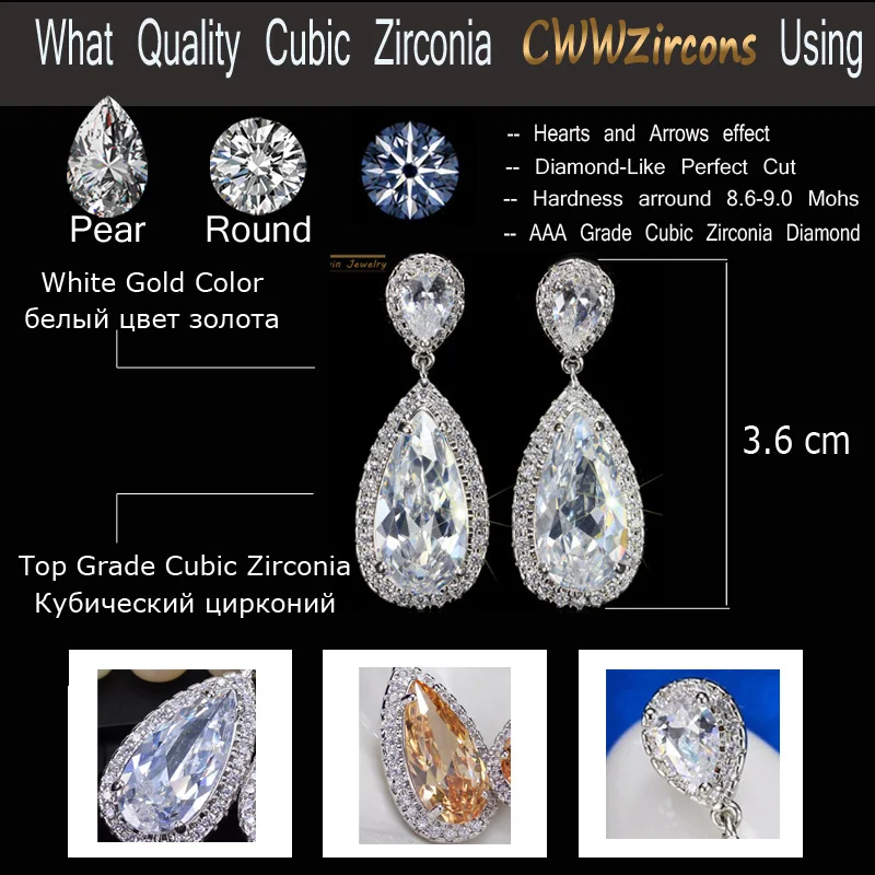 CWWZircons классический серебристый цвет белый фианит Кристалл Длинные слеза Висячие
