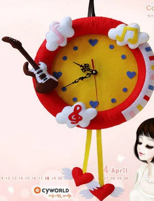 Cartoon home wall clock fabric felt kit DIY sewing set