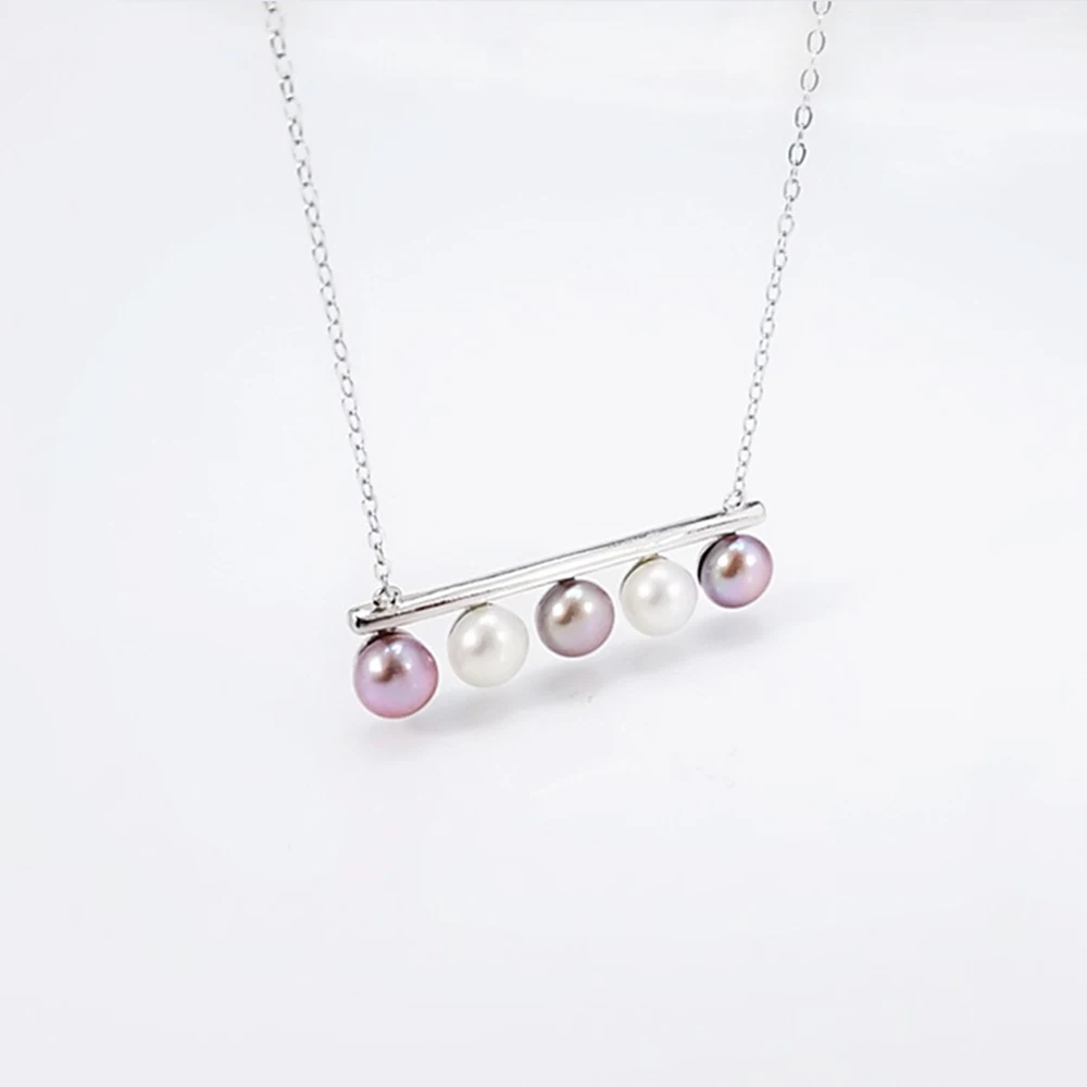 

S925 Sterling Silver Balance Beam Pearl Necklace Woman Oyster Pearl Necklace Mounts Fit 5-6mm Beads Oyster Pearl Jewelry Making