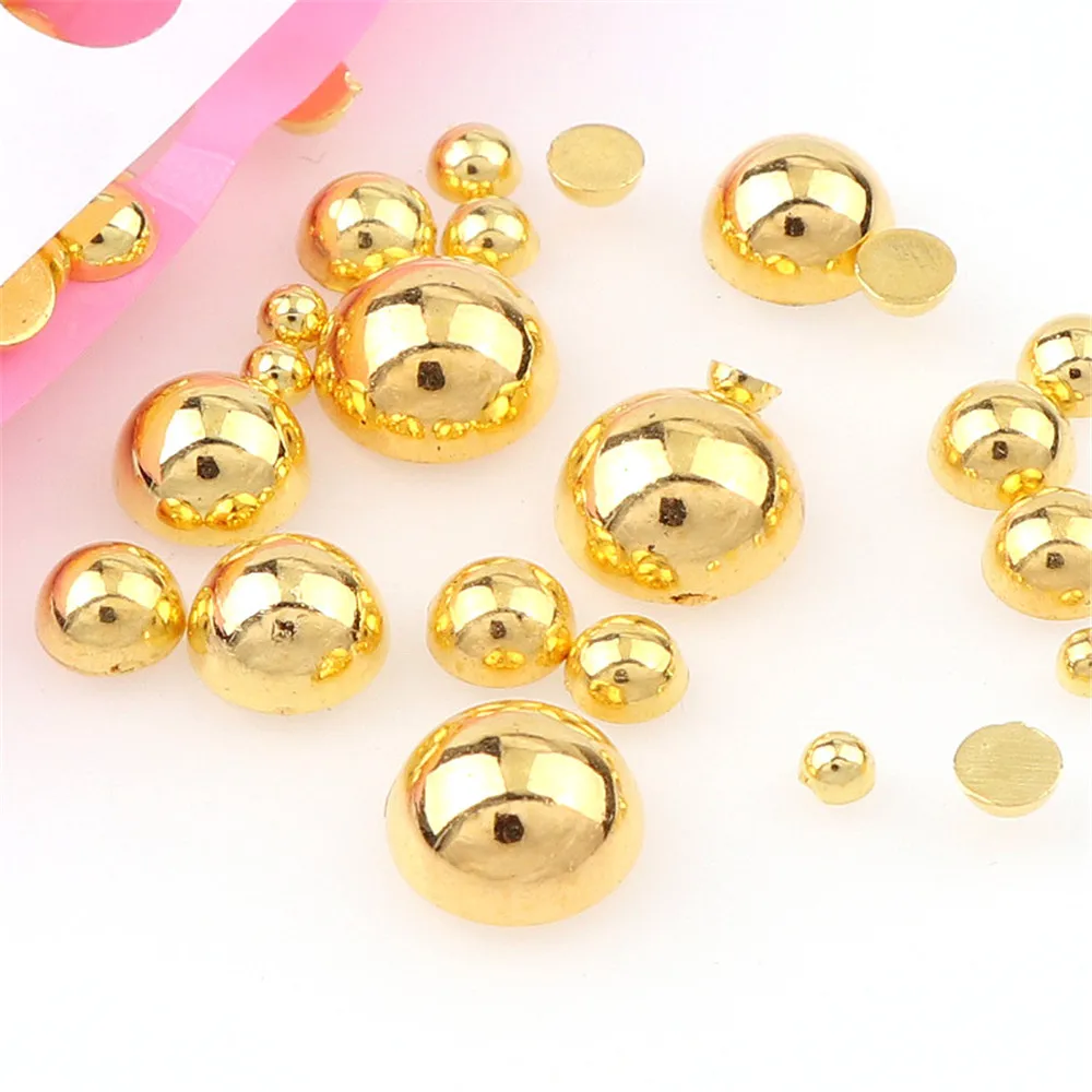 30 г/пакет 3-10 мм разные размеры блестящие золотые полукруглые бусины около 600 шт пластиковые плоские с оборота жемчужины DIY Дизайн ногтей ювелирные изделия аксессуары